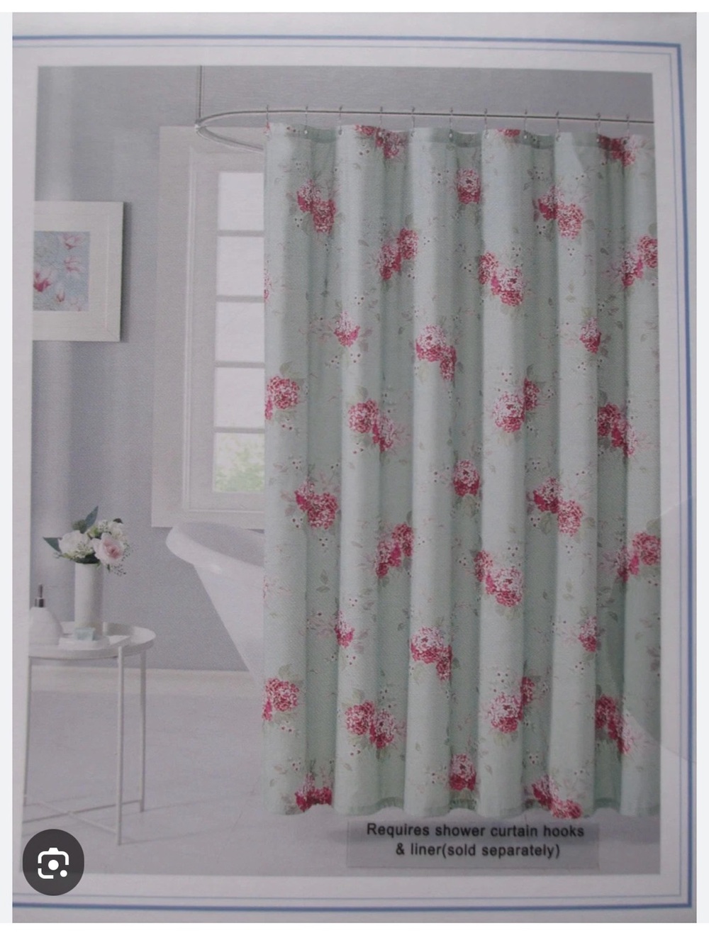 Simply Shabby Chic Ruffle Shower Curtain in blue Pink Hydrangeas 100% Cotton